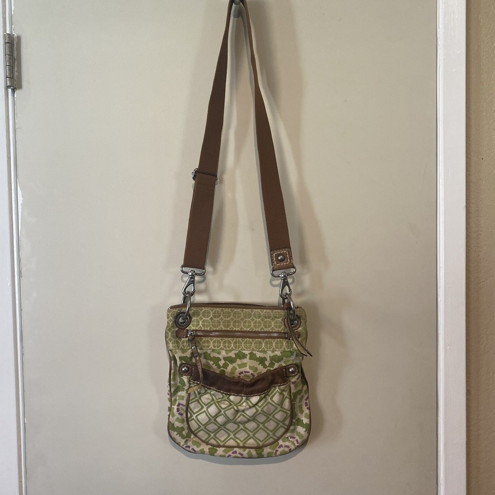 Fossil Canvas & Leather Crossbody Floral Diamond Bag Purse Removable Strap - Picture 2 of 16